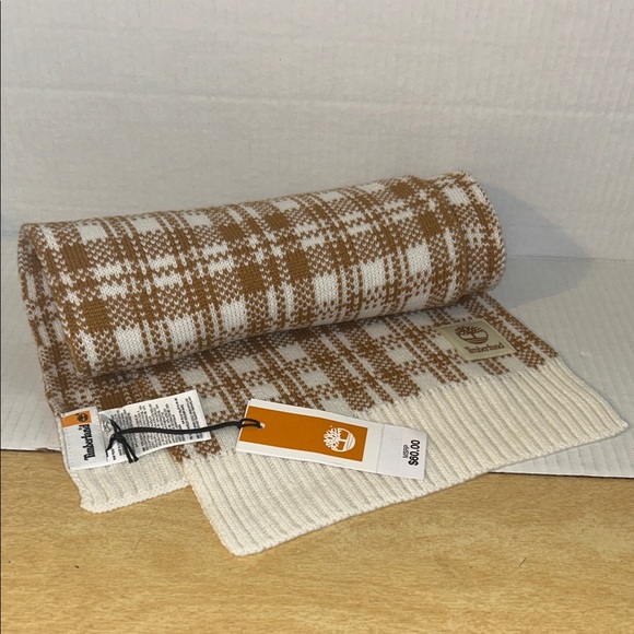Timberland Tan and Cream Checkered Knit Scarf NWT - Picture 1 of 7